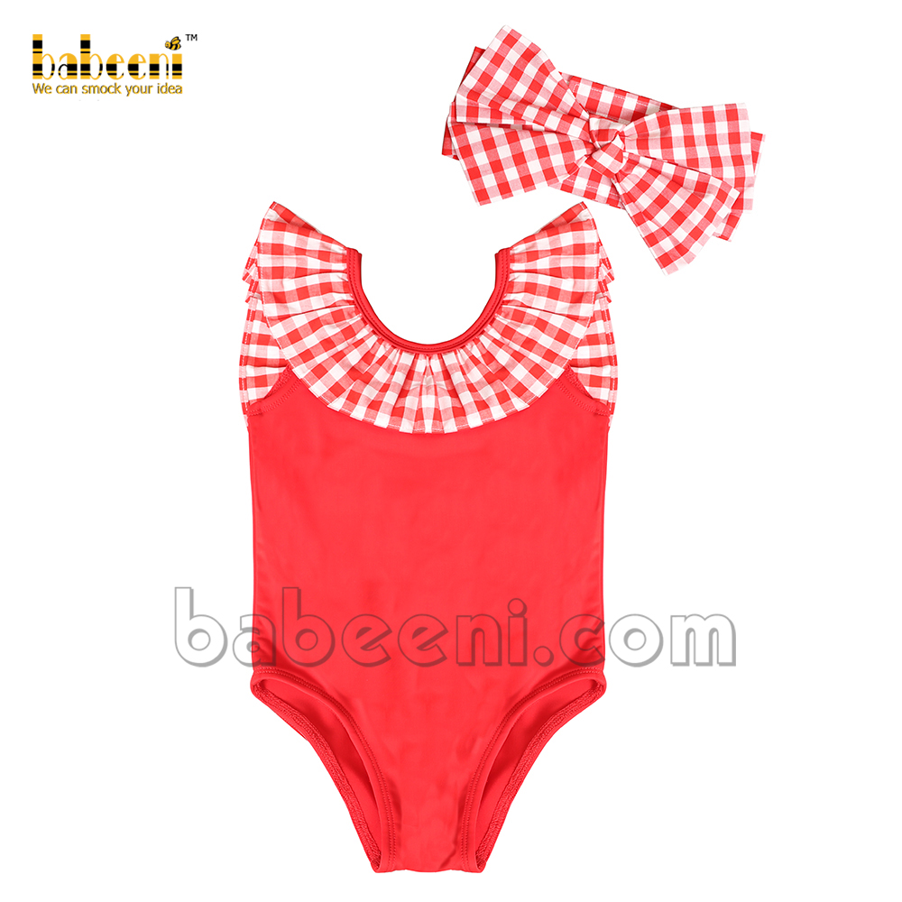 Plain swimwear red rash guard for little girls - SW 524